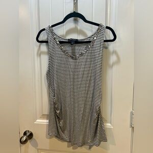 White House Black Market Striped Embellished V-Neck Tank Top - Gray & White